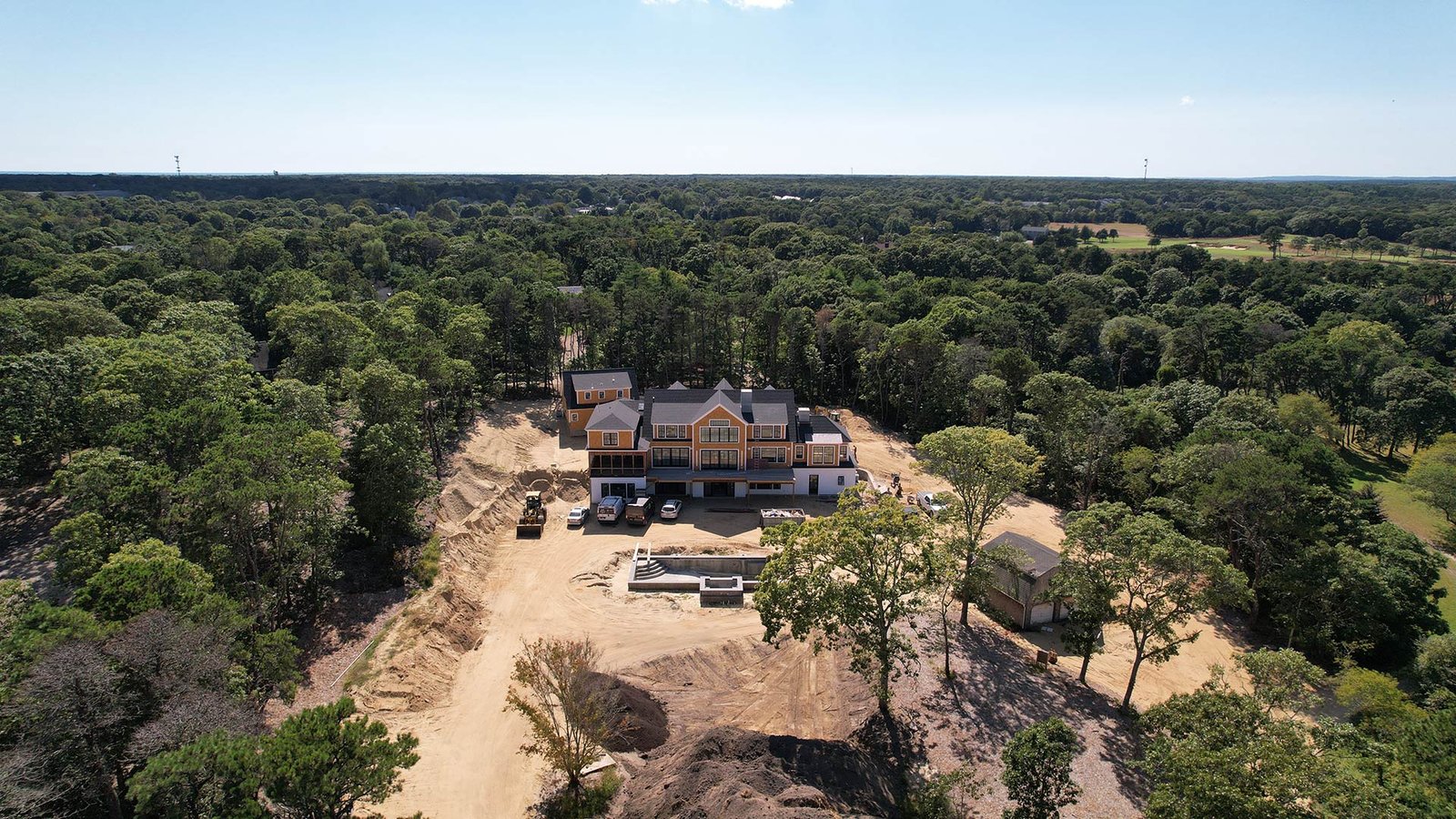 Aerial view of Edgartown estate site preparation and excavation — LandMasters Martha's Vineyard
