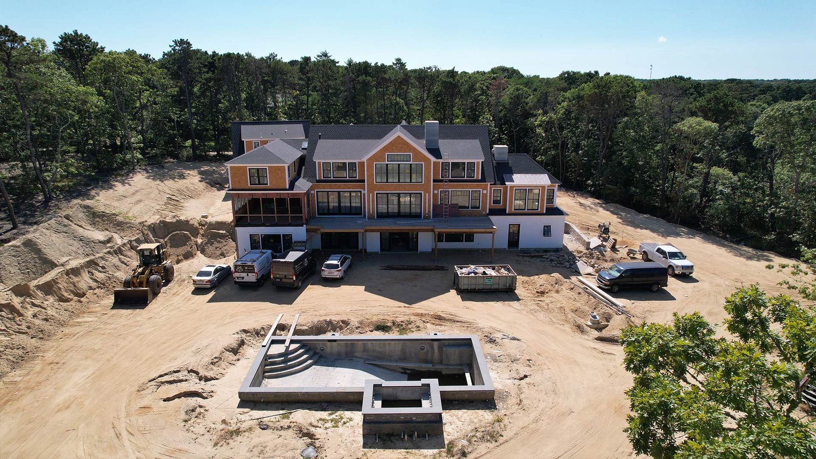 Pool surround concrete foundation installation at Edgartown estate, Martha's Vineyard