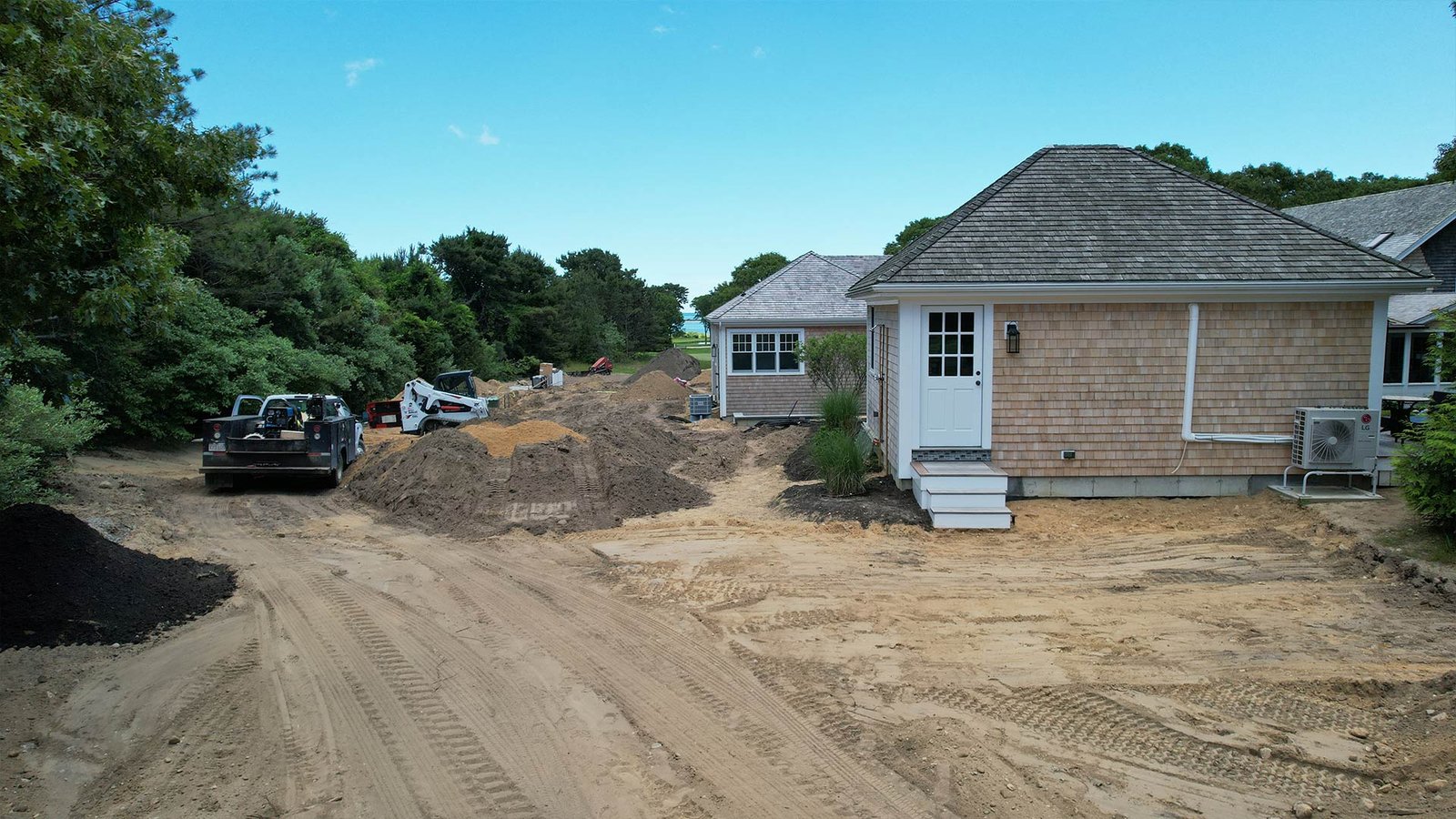 Bluestone pool surround and fieldstone retaining wall, Oak Bluffs Martha's Vineyard