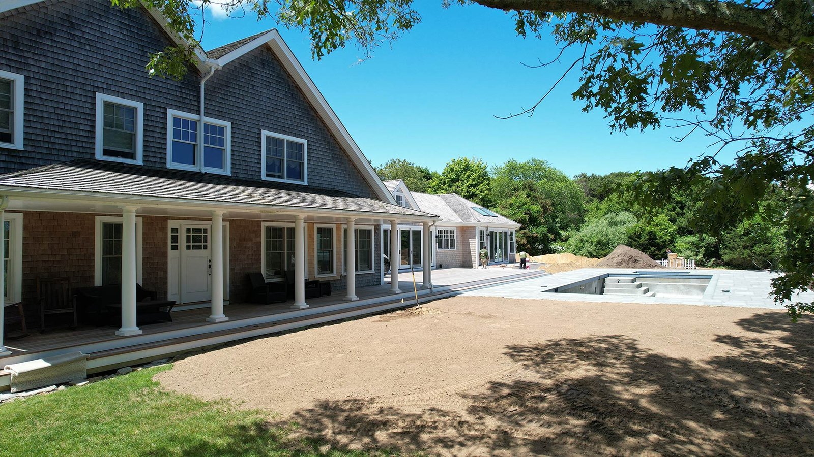 Covered porch and pool surround Oak Bluffs Martha's Vineyard