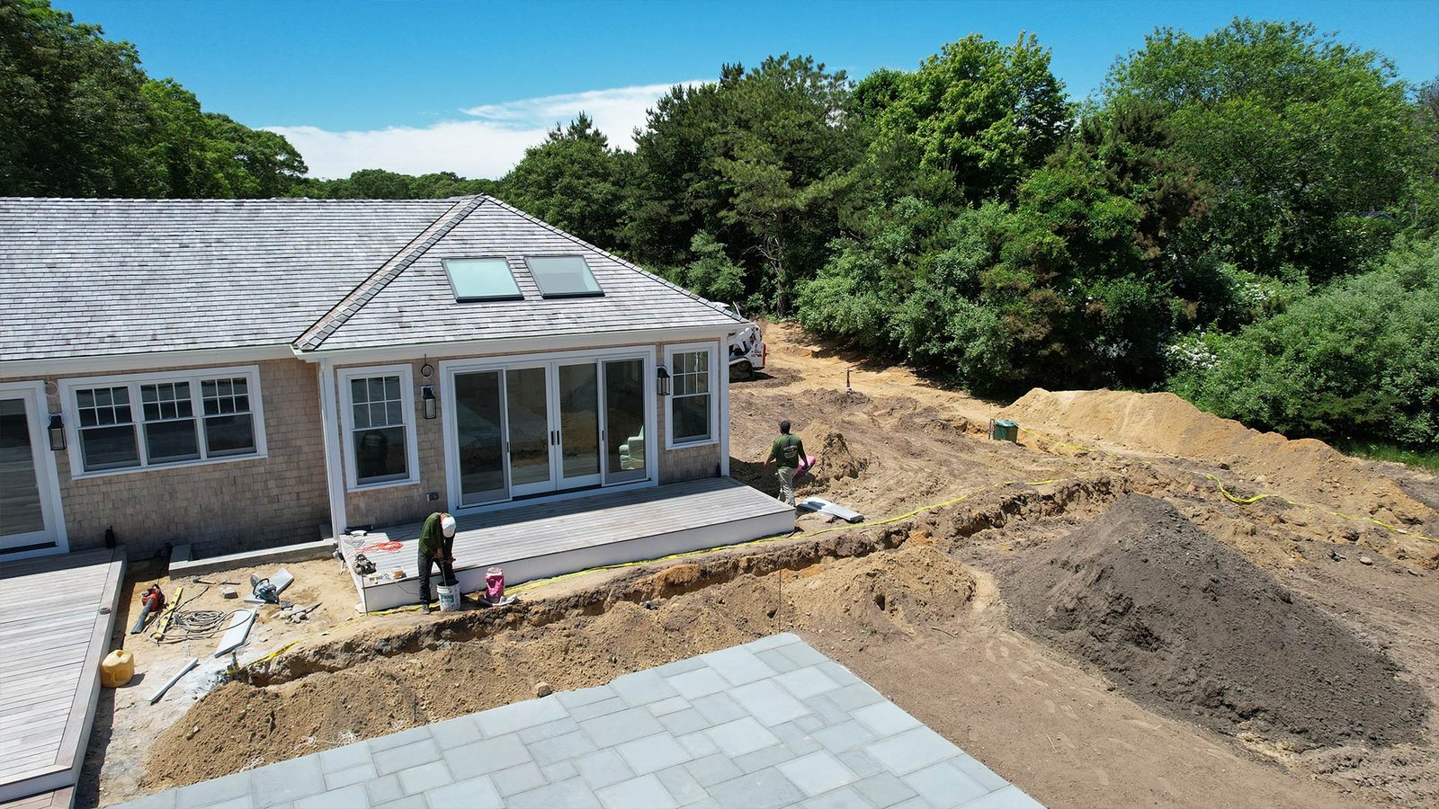 Completed bluestone hardscape and fieldstone masonry Oak Bluffs Martha's Vineyard LandMasters